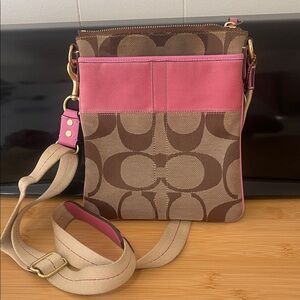 Y2K Coach Signature Pink and Tan Crossbody Bag
